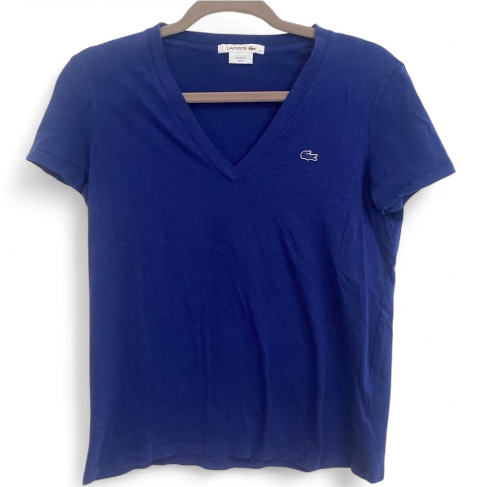 LACOSTE BLUE V NECK SHORT SLEEVE T SHIRT SIZE 40 MEDIUM PREPPY CLASSIC